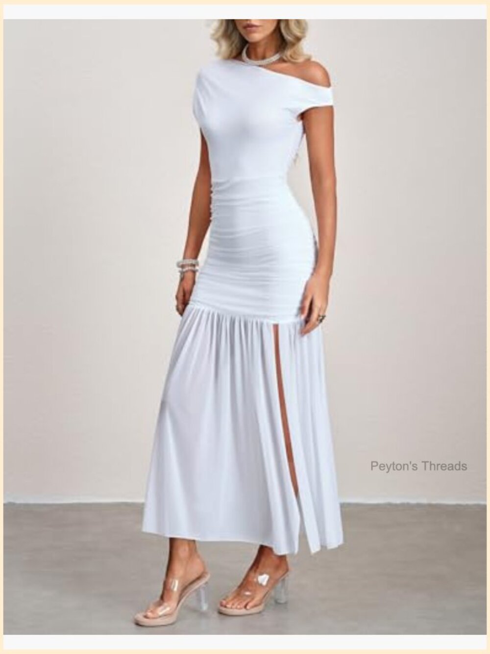 Asymmetrical Off Shoulder Mesh Maxi Formal Dress Bodycon Pull On - Picture 4 of 7